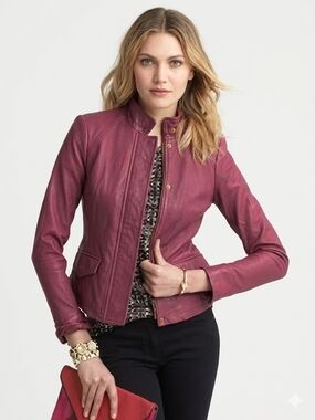 Banana Republic Burgundy Lambskin Leather Jacket Moto